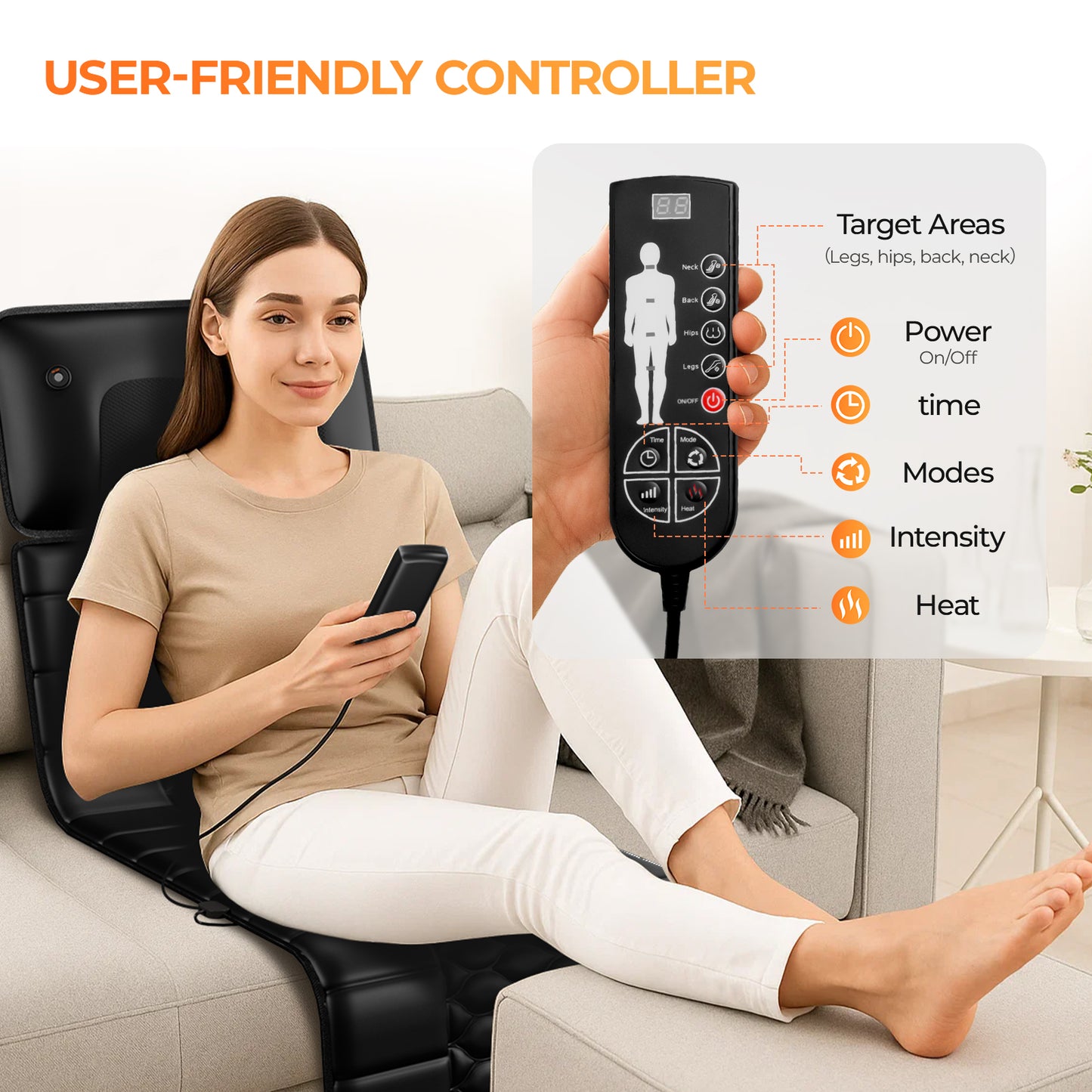 Foldable Massage Mattress Controller for Full Body With Smart Heating And Timer